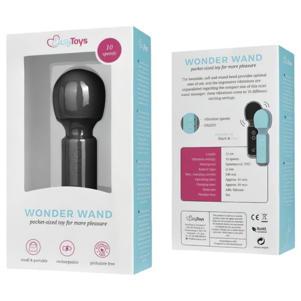 Easytoys Wonder Wand - įkraunamas mini masažuoklis vibratorius - juodas
