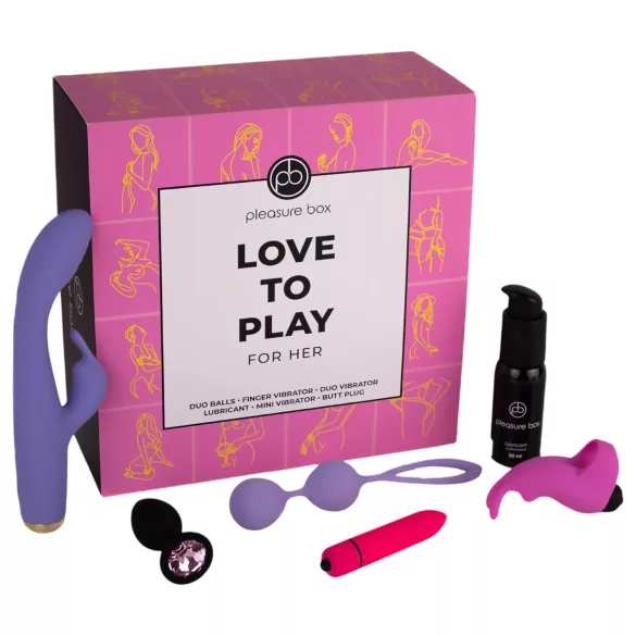 Pleasure Box Love to Play - vibratorius rinkinys - 6 dalių - rožinis violetinis