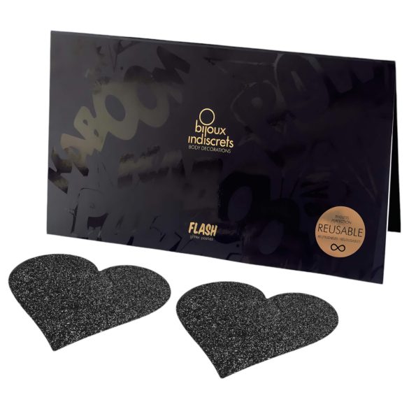 Bijoux Indiscrets Flash - širdelės formos spenelių lipdukai (juoda)