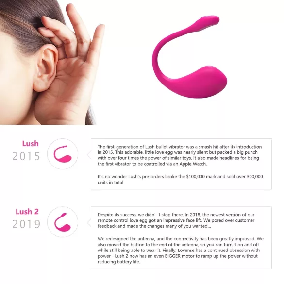 Lovense Lush 2 - nešiojamas programėle valdomas vibruojantis kiaušinėlis (rožinis)