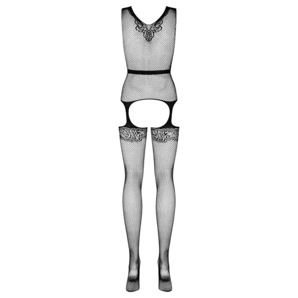 Obsessive - nėriniuota neglige su atlasiniu kaspinu - juoda (S-L)
