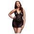 BACI Plus Size - nėriniuotas babydoll su kaklo dirželiu - juoda (XL-XXL)
