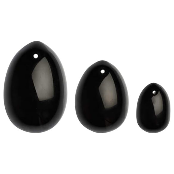 La Gemmes Yoni - geišos rutuliukų rinkinys - juodasis obsidianas (3 vnt.)