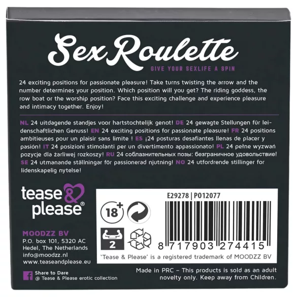 Seksualinė ruletė „Kama Sutra“ - sekso stalo žaidimas (10 kalbomis)