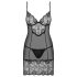 Obsessive Alluria - nėriniuota naktinė suknelė ir stringai (juoda) - L/XL