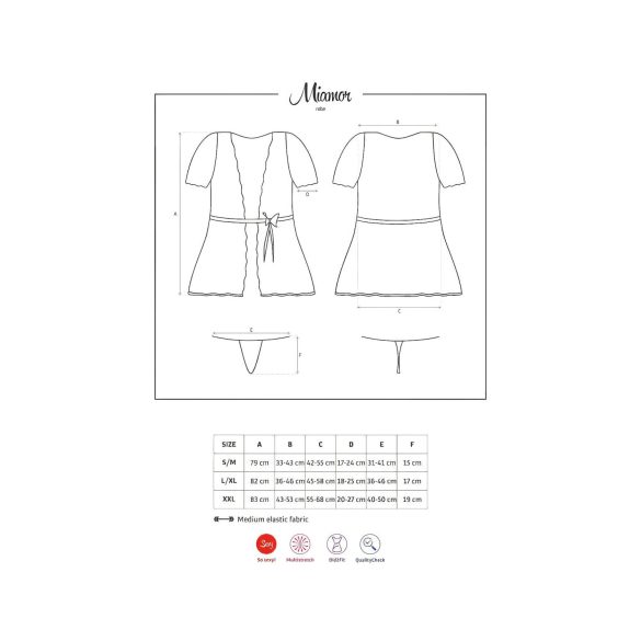 Obsessive Miamor Chalatas - Nėriniuotos rankovės ir dirželis (juodas) - L/XL