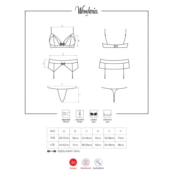 Obsessive Wonderia - nėriniuota liemenėlė ir kelnaitės rinkinys - juoda - L/XL