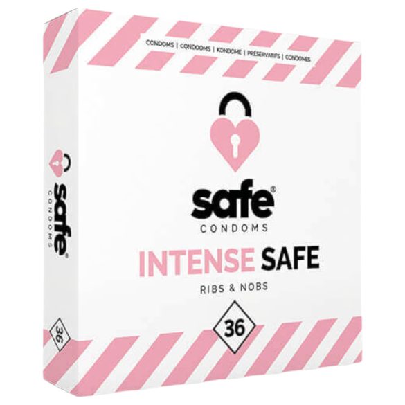 SAFE Intense Safe - prezervatyvai su briaunelėmis ir taškeliais - 36 vnt