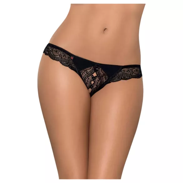 Obsessive Miamor - atvira moteriška nėriniuota tanga su akmenukais - juoda - XXL
