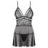 Obsessive 838-BAB-1 - permatomas nėriniuotas babydoll rinkinys - juodas - L/XL