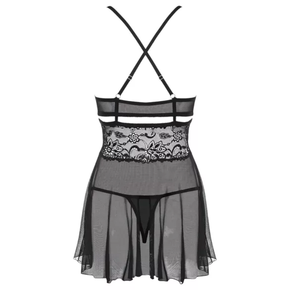 Obsessive 838-BAB-1 - permatomas nėriniuotas babydoll rinkinys - juodas - L/XL
