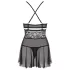 Obsessive 838-BAB-1 - permatomas nėriniuotas babydoll rinkinys - juodas - 2XL/3XL