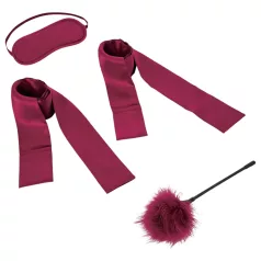   S&M - satino bondage rinkinys pradedantiesiems - raudonas - 4 dalių