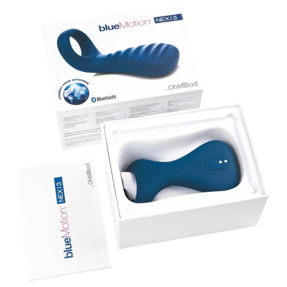 OHMIBOD Bluemotion Nex 3 - išmanioji vibracinė varpos žiedas (mėlynas)