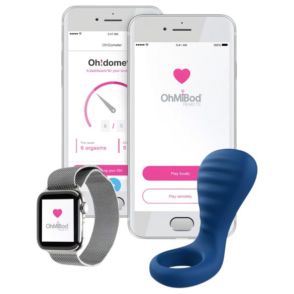 OHMIBOD Bluemotion Nex 3 - išmanioji vibracinė varpos žiedas (mėlynas)