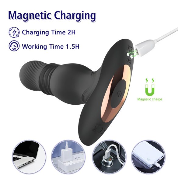 Aixiasia Roy - belaidis analinis vibratorius su stūmimo funkcija - juodas