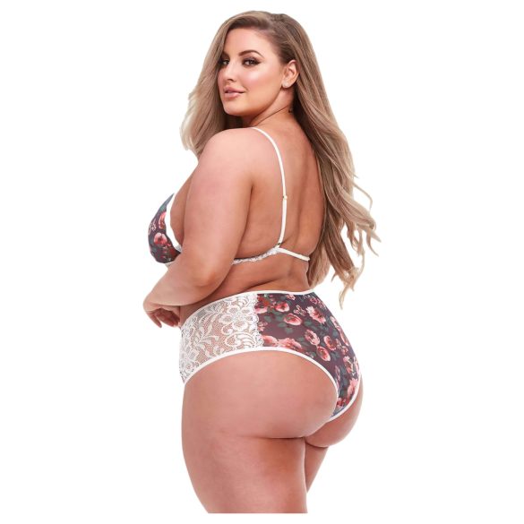 Baci Plus Size - nėriniuota liemenėlės ir kelnaičių rinkinys - gėlėtas