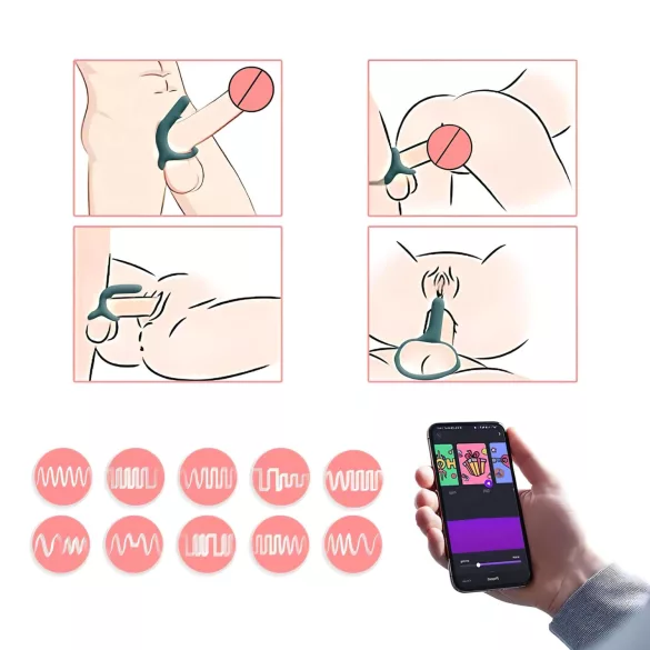 Magic Motion Rise - programėle valdoma vibruojanti penio žiedas vyrams (žalias)